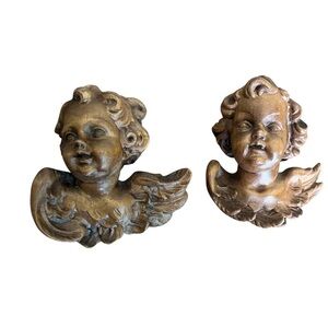 Vintage mid-20th century German carved wood cherub angel heads from Oberammergau